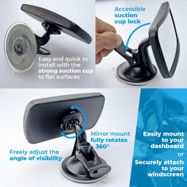 Small Wide Angle Interior Car Mirror - Adjustable Suction Cup for Extra Visibility - Image 4