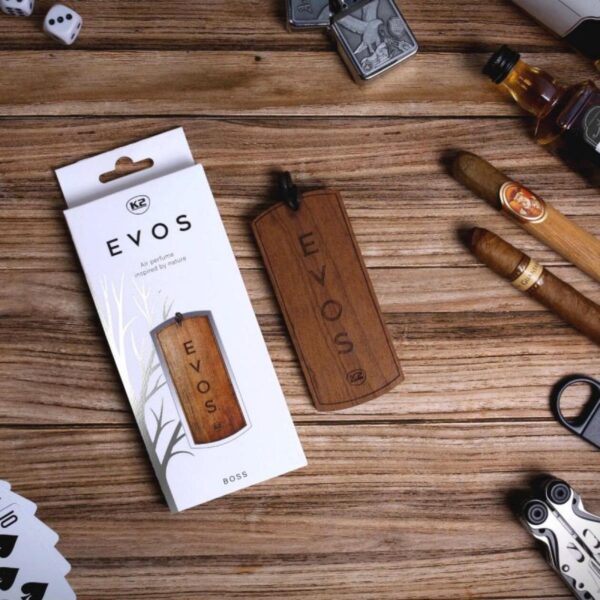 K2 EVOS BOSS Wooden Hanger Car Air Freshener - Elegant Rose, Argan & Patchouli - Image 3