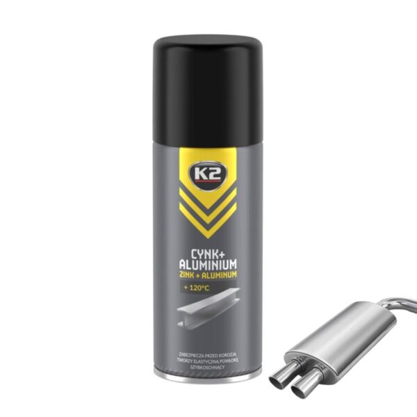 K2 ZINC+ Aluminum Spray - Corrosion Protection +120°C Heat Resistance, 400ml